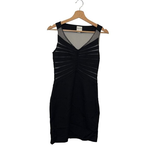 Reiss Black Sleeveless Stretch Mesh & Stripe Women's Bodycon Dress Size 2 - Picture 2 of 9